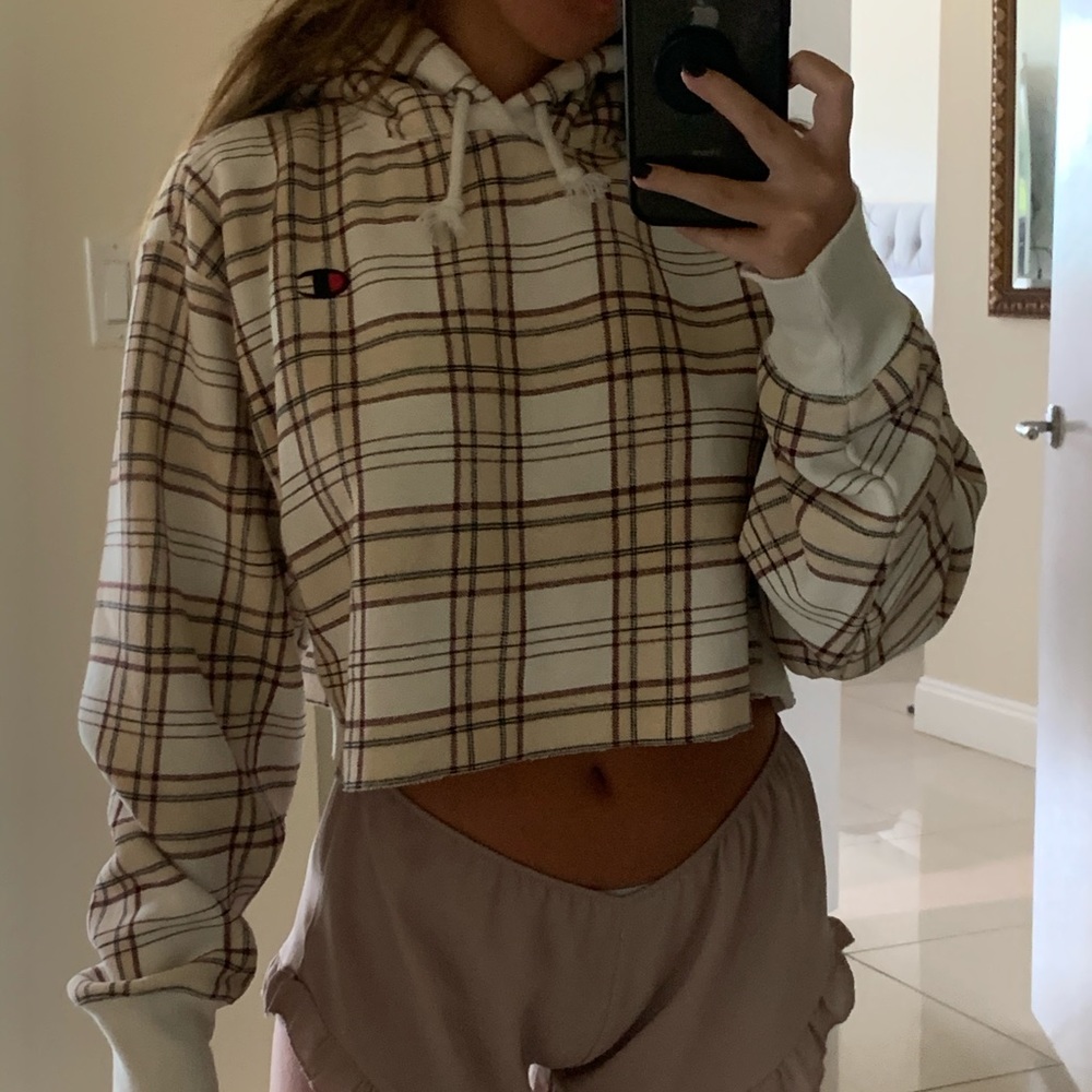 Plaid Cropped Champion Hoodie